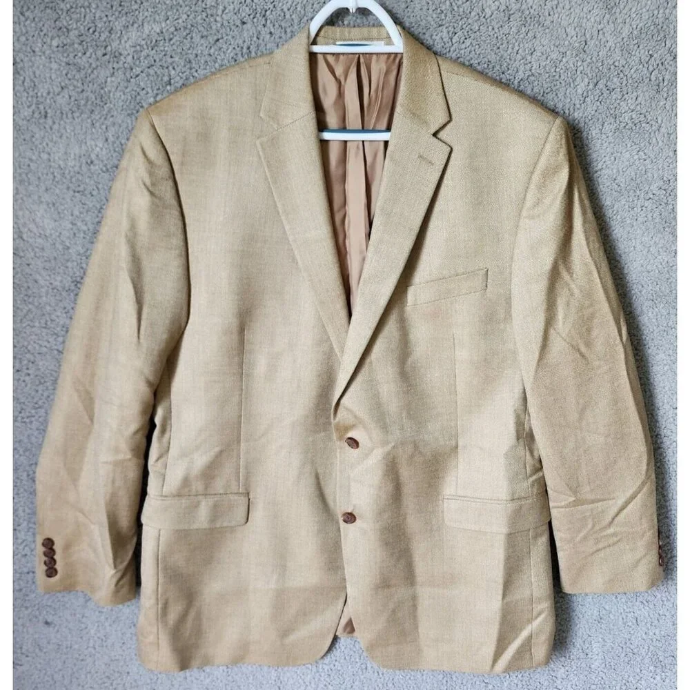 Lauren Ralph Lauren Beige 2‎ Button Blazer Suit Jacket Size 46 L Silk Wool Blend